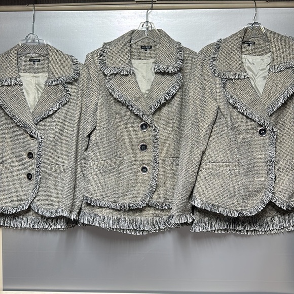 600 West 2 pc suit shimmer tweed with fringe blazer and skirt 3 sizes classic - Picture 1 of 17
